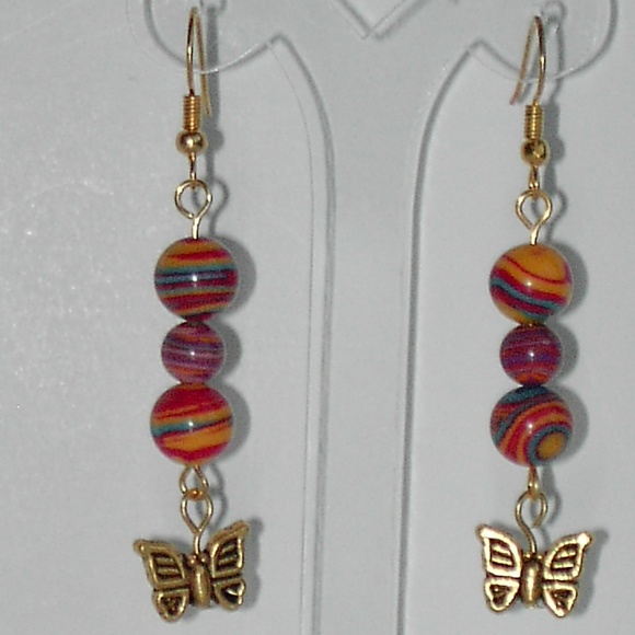 Lanadesign Jewelry - Multi color faux turquoise gold tone earrings(#36O